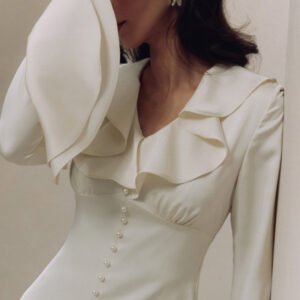Pearl Button Ruffle Midi Dress