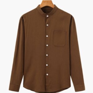 Men’s Mandarin Collar Shirt – Relaxed Fit Textured Cotton Shirt