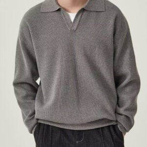 Textured Knit Polo Sweater